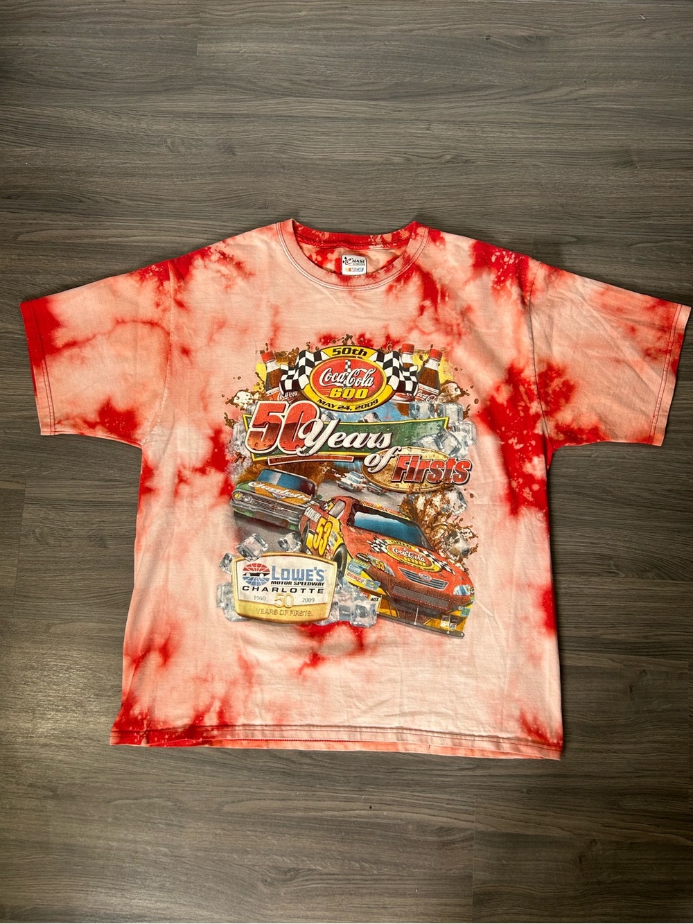 Chase Authentics Red Tie-Dye NASCAR Graphic Tee 50th Coca Cola 600 Oversized
